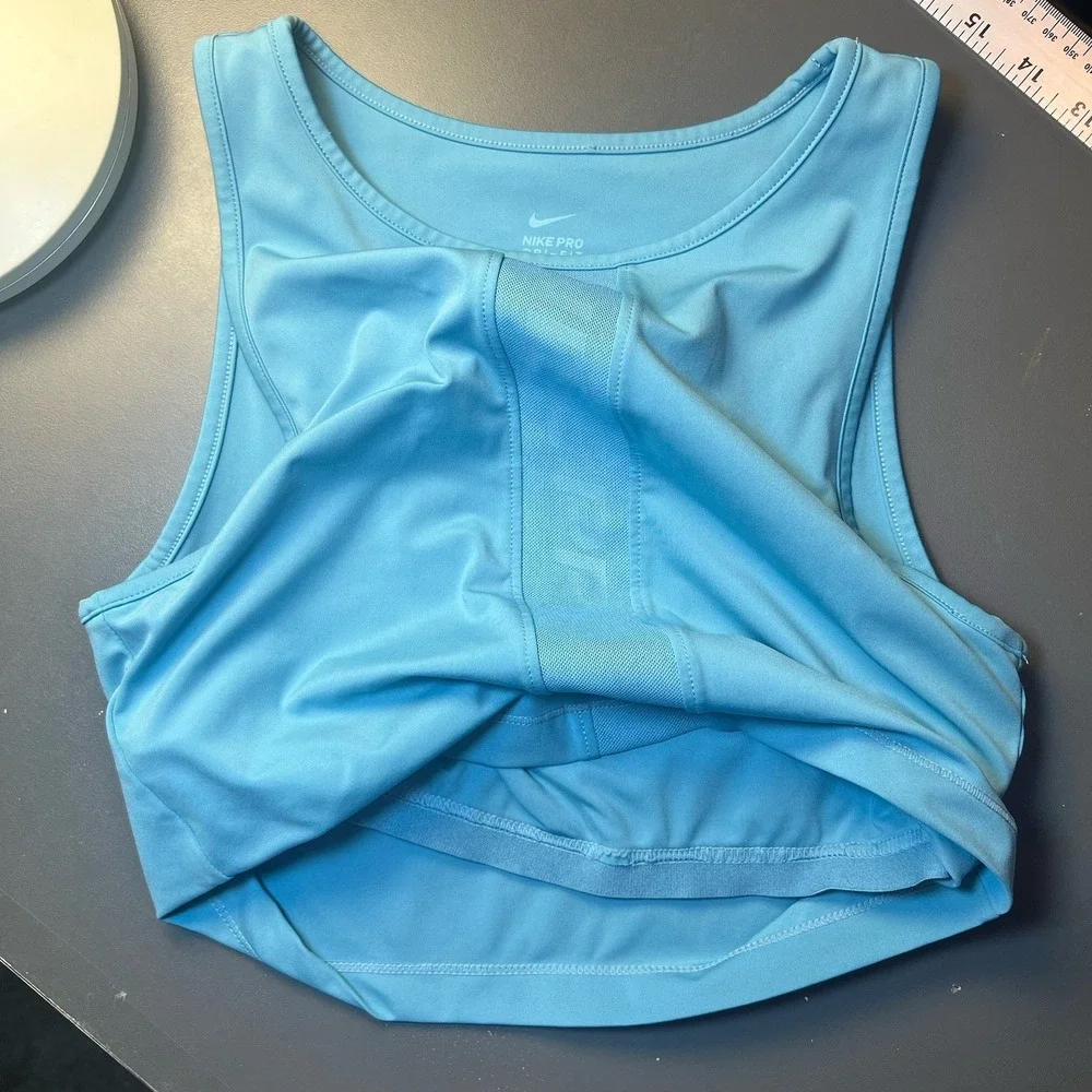 Nike Dri-Fit High Neck Crop Top w/‎ Built In Sports Bra Women's Size Small Blue